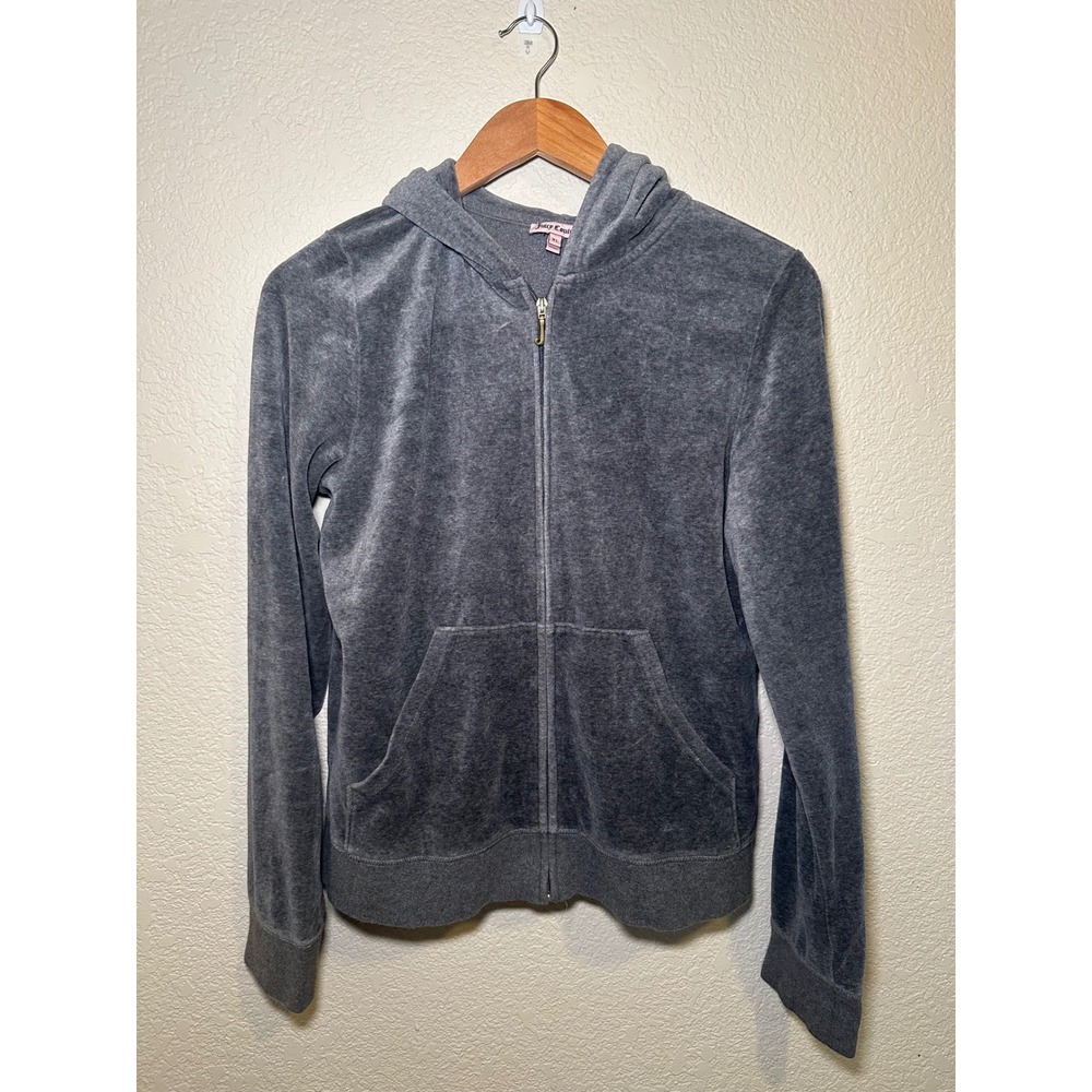 Juicy Couture‎ Womens XL Sweater Hoodie Full Zip Velour Gray Y2K Choose Juicy - Picture 2 of 5